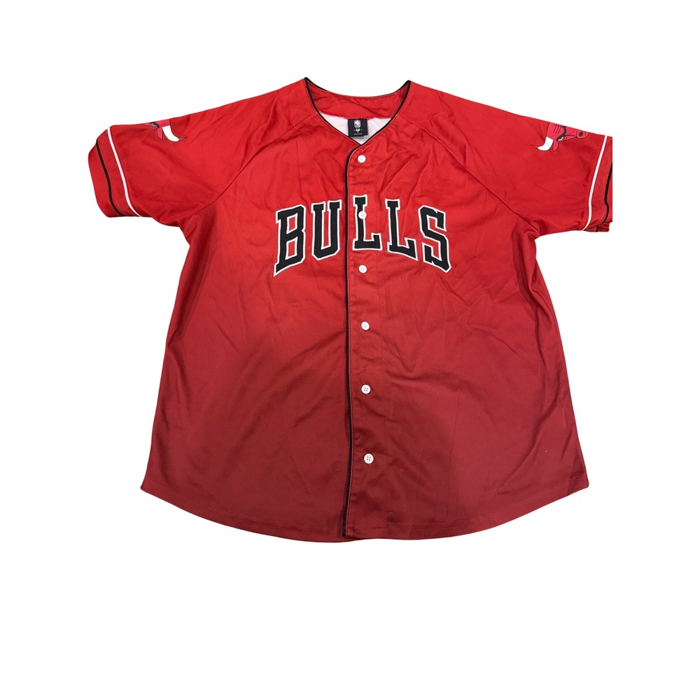 Chicago Bulls NBA Baseball Jersey Red Button Up Mens Large Fan Gear Basketball